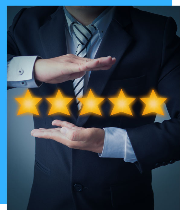 Businessman holding 5 stars symbolizing trust building assistance - Direct Strategies